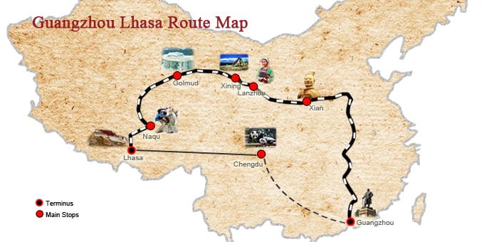 Qinghai Tibet Railway Map - Find Your Most Suitable Train Journey to Tibet Guangzhou-Lhasa Railway Map