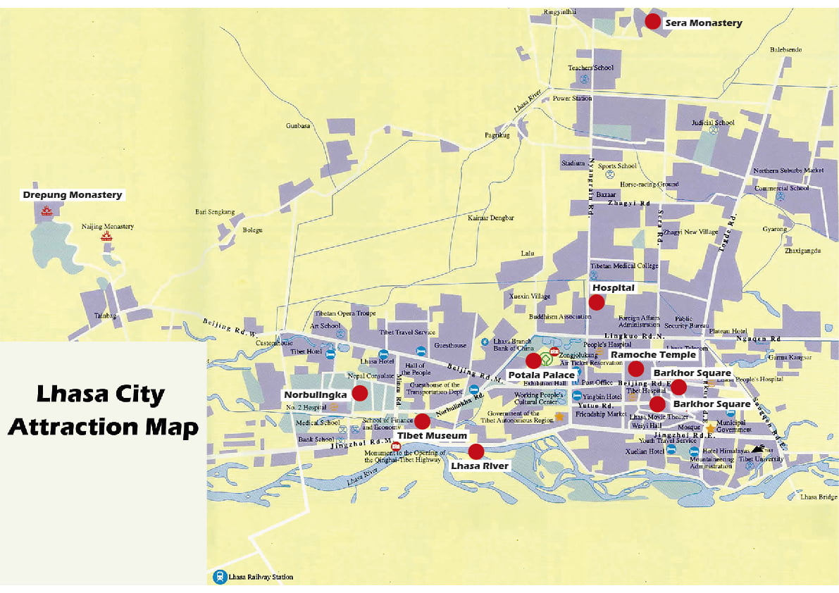 Map of Tibet - learn where is Tibet Lhasa Attraction Map
