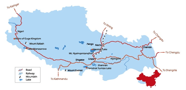 Map of Tibet - learn where is Tibet Map of Tibet highways