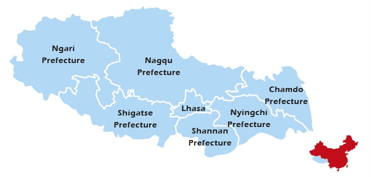 Map of Tibet - learn where is Tibet Tibet Autonomous Region - six prefecture