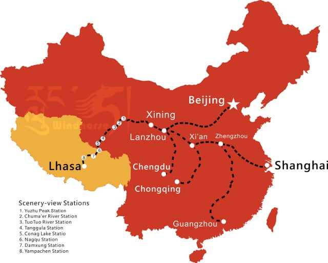 Tibet Train Map Tibet Train Map